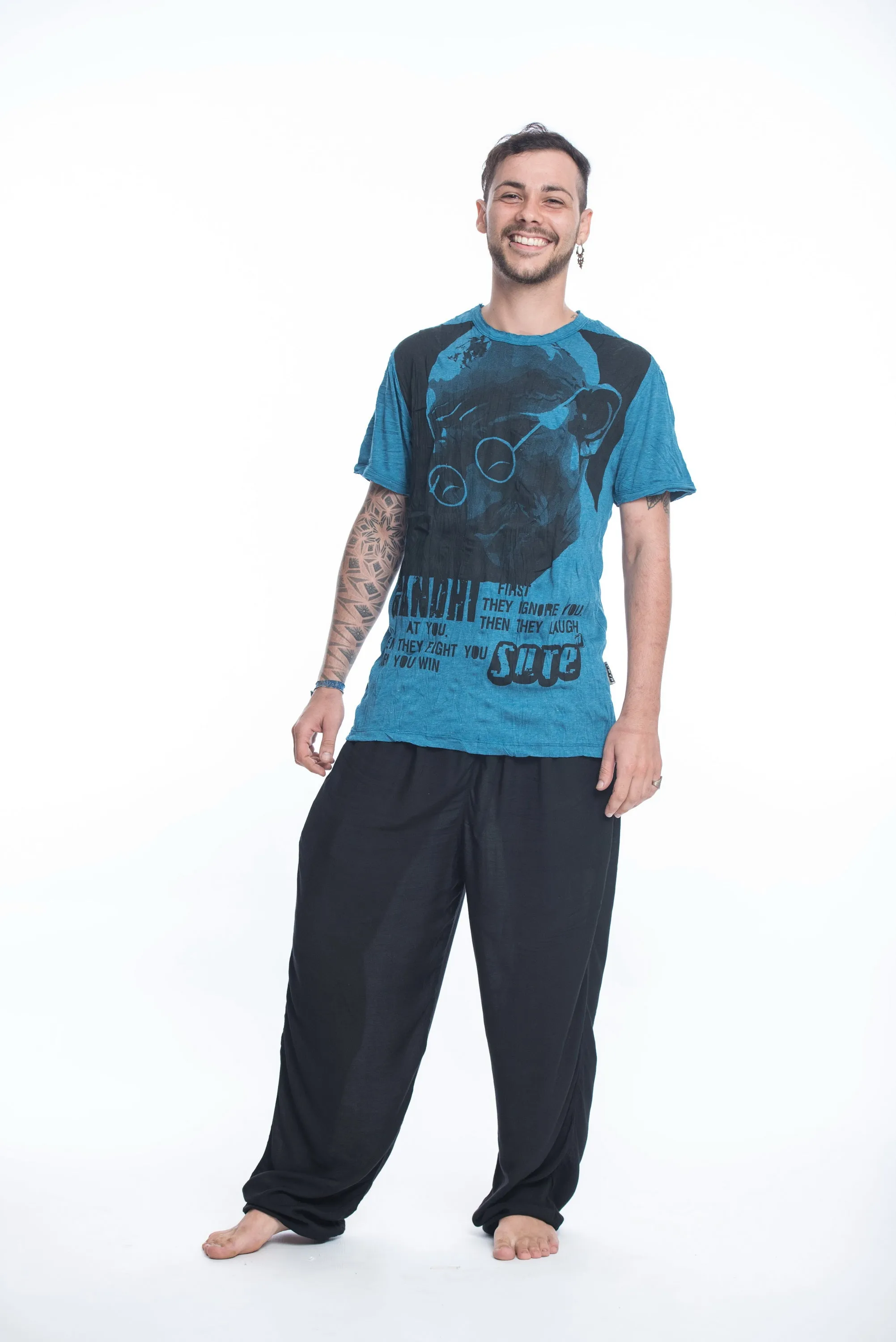 Sure Design Mens Gandhi T-Shirt Denim Blue