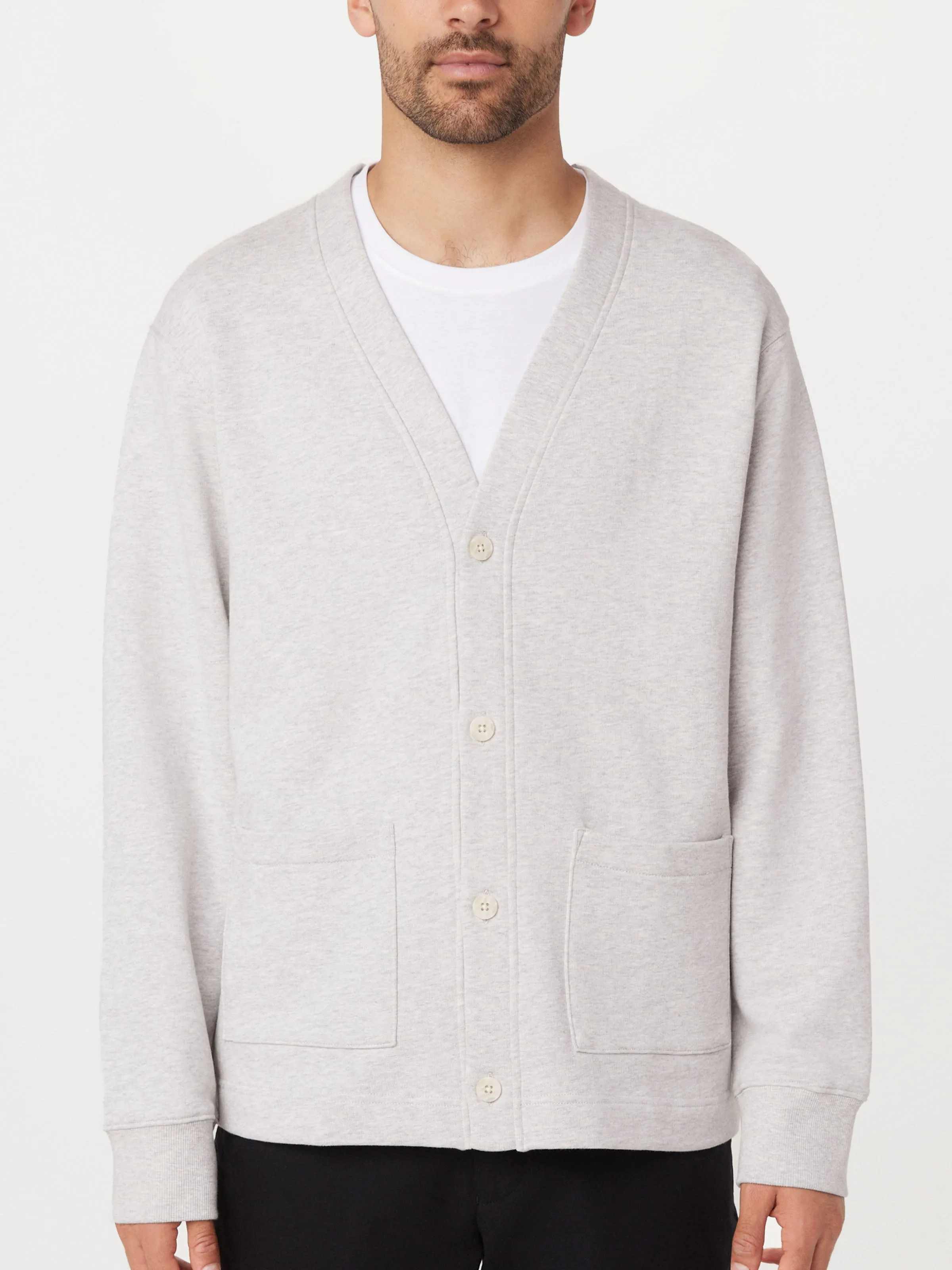 The French Terry Cardigan in Light Grey