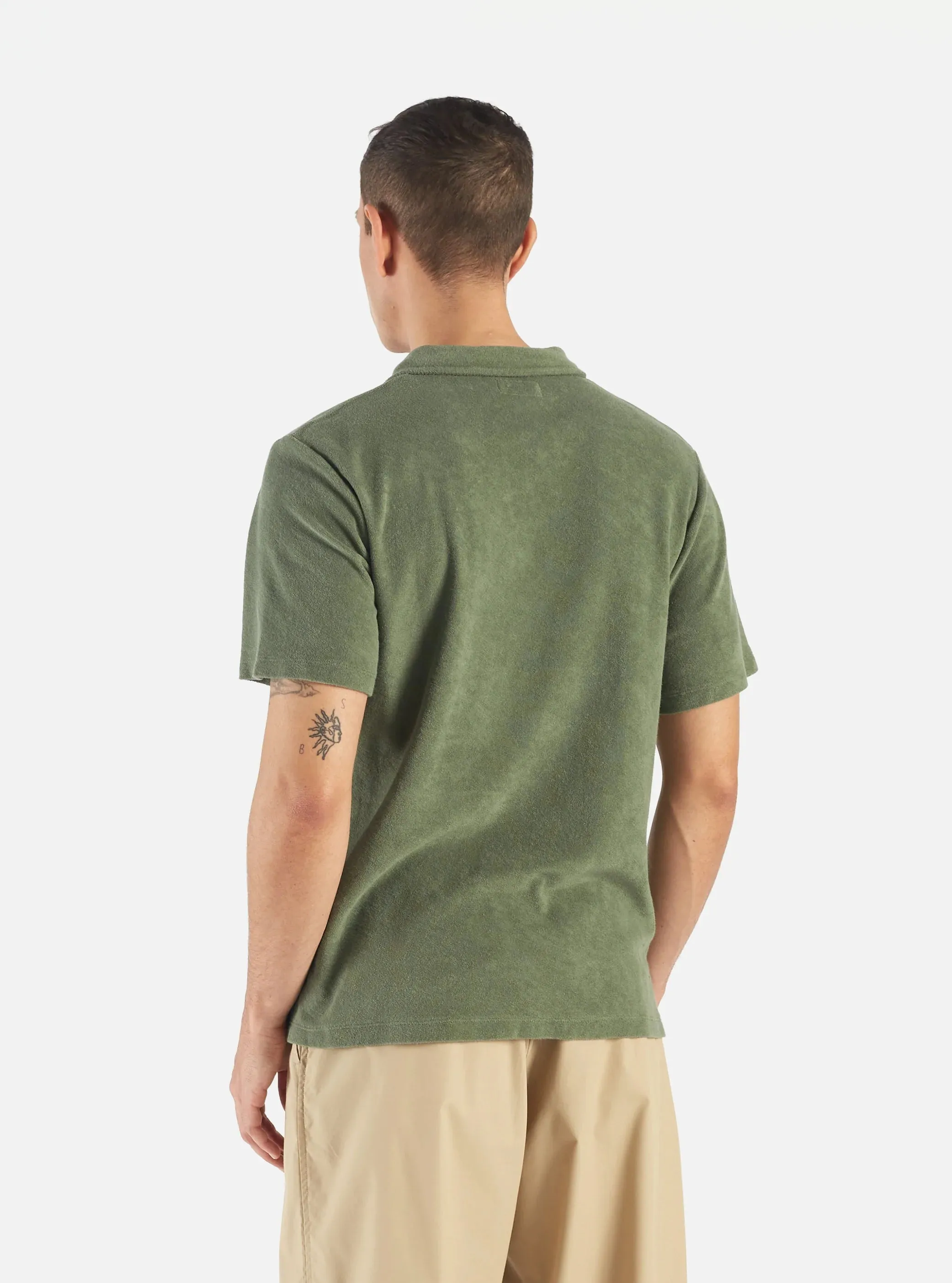 Universal Works Birch Green Terry Vacation Polo Shirt