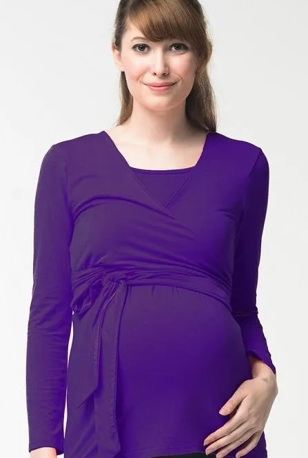 Vicky Tie Up Bamboo Cotton Long Sleeve Nursing Top Purple