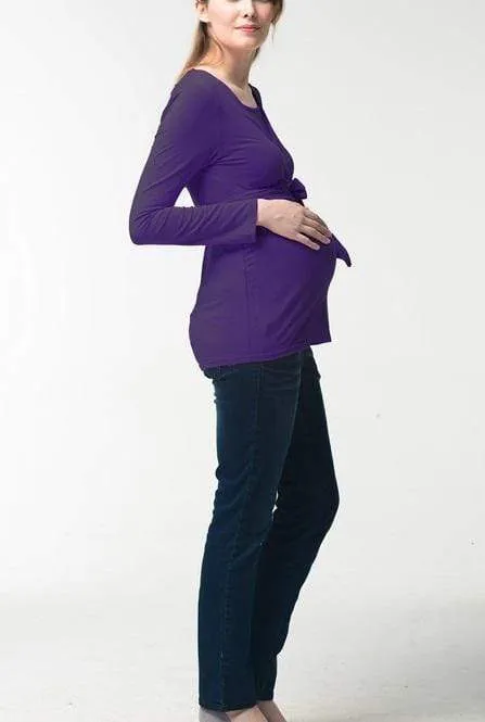 Vicky Tie Up Bamboo Cotton Long Sleeve Nursing Top Purple