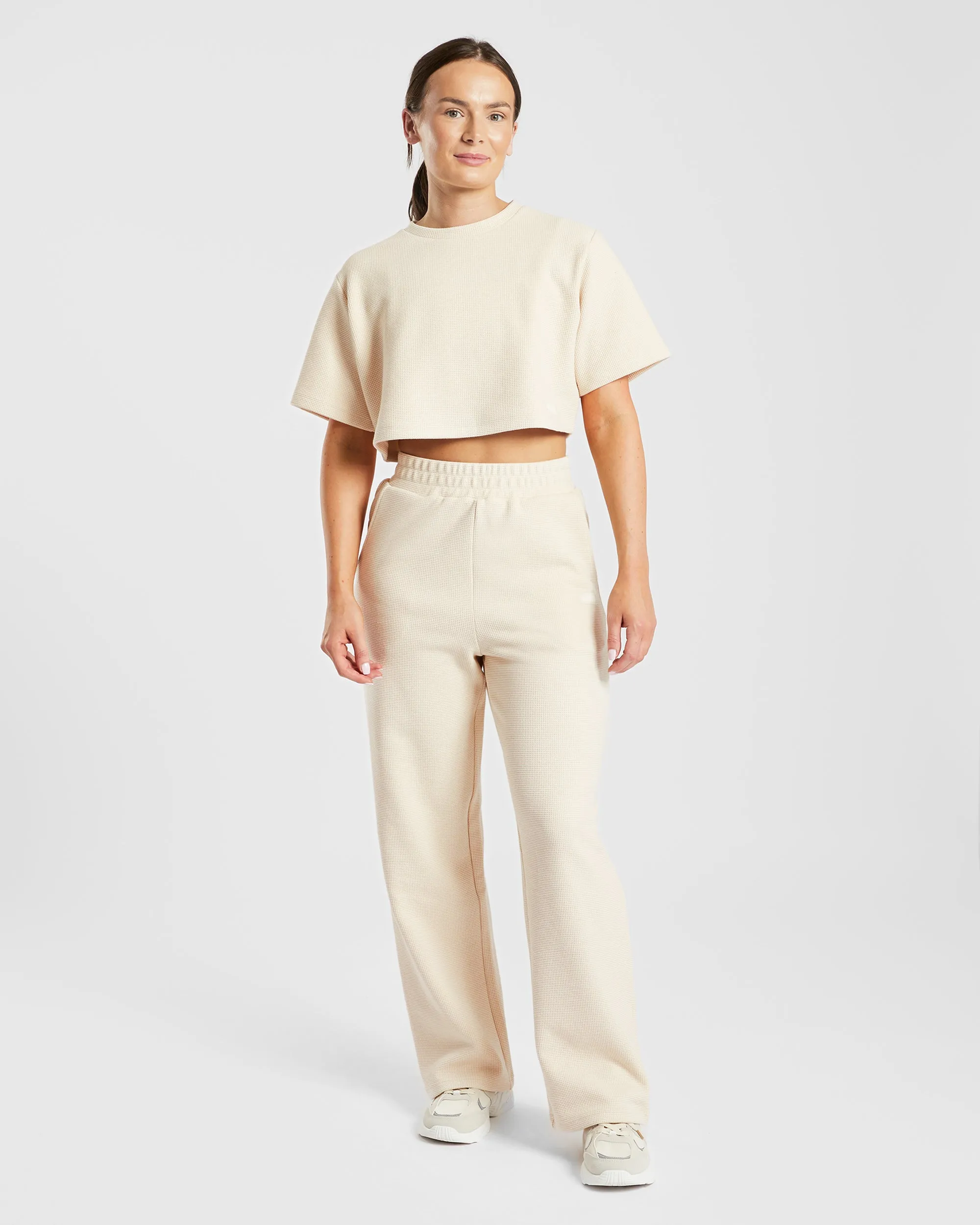 Waffle Boxy Crop Top - Beige