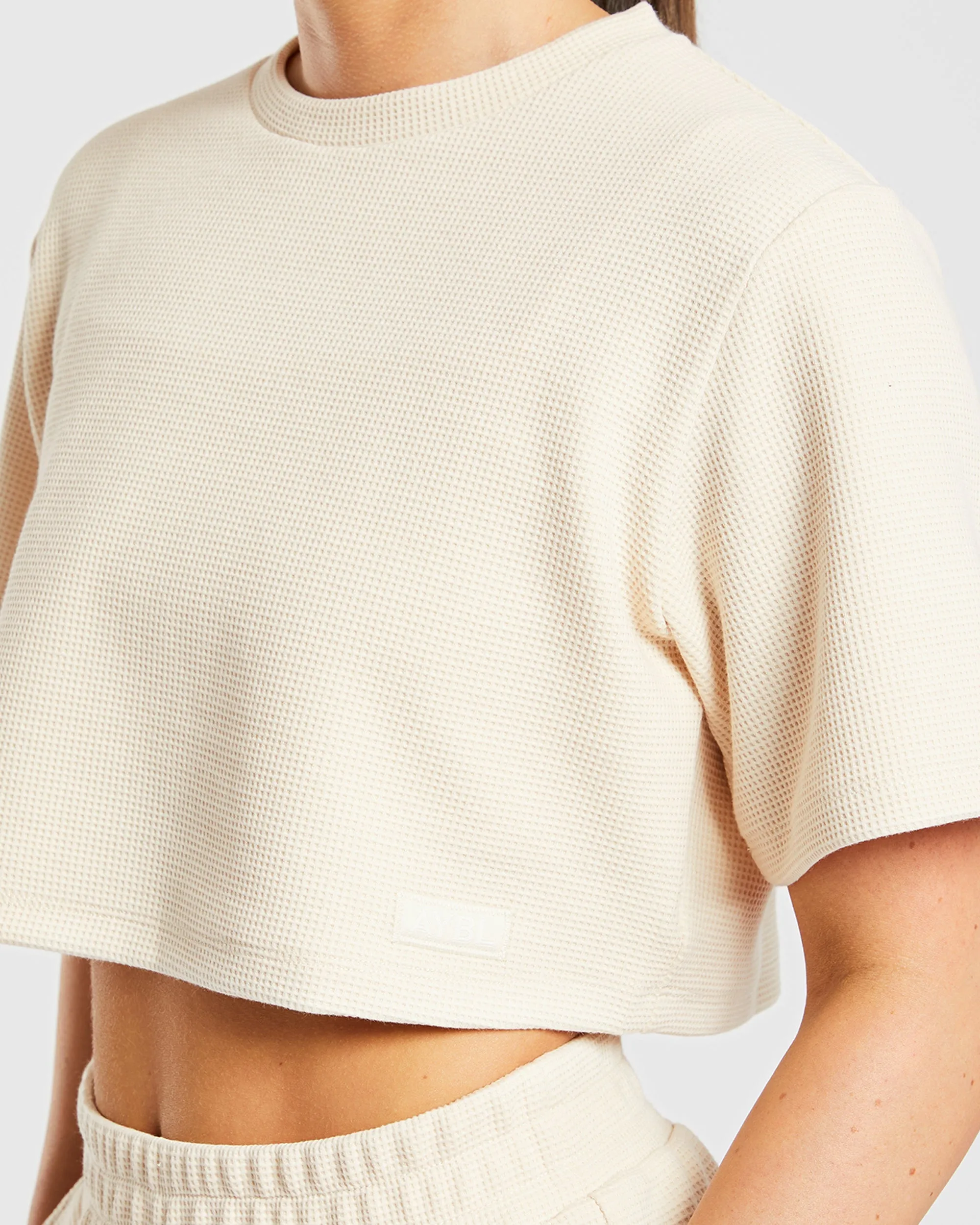 Waffle Boxy Crop Top - Beige