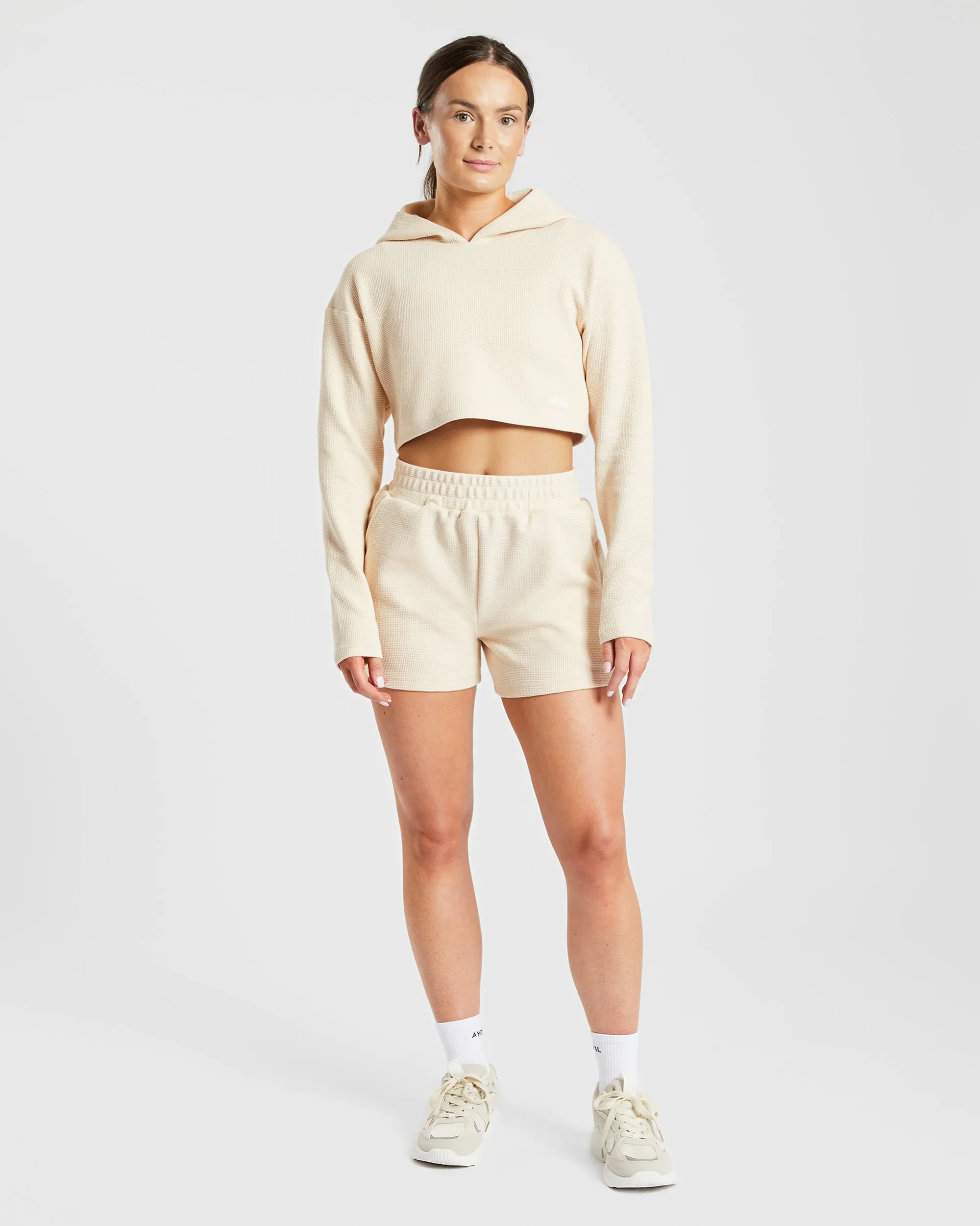 Waffle Crop Hoodie - Beige