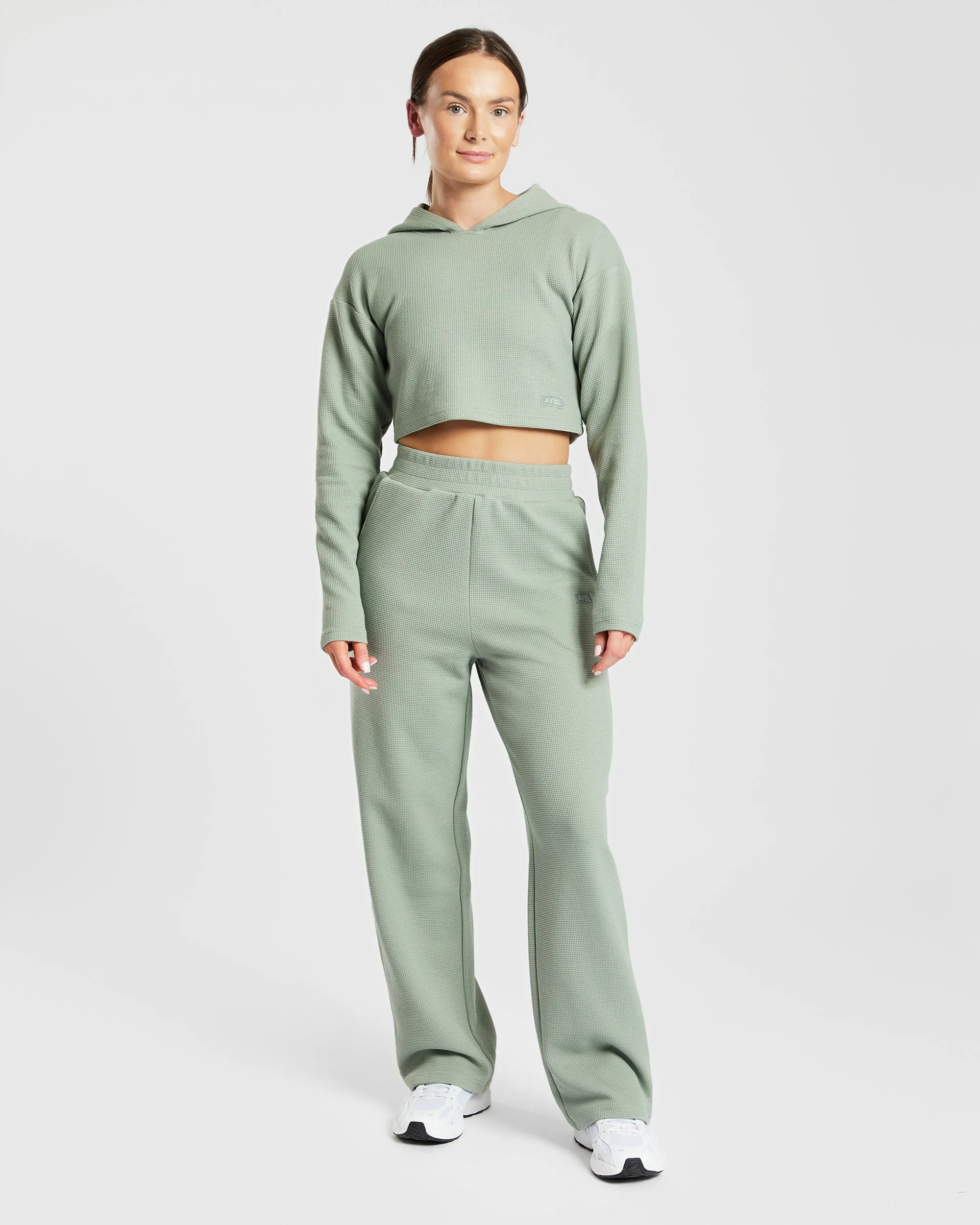 Waffle Crop Hoodie - Sage Green