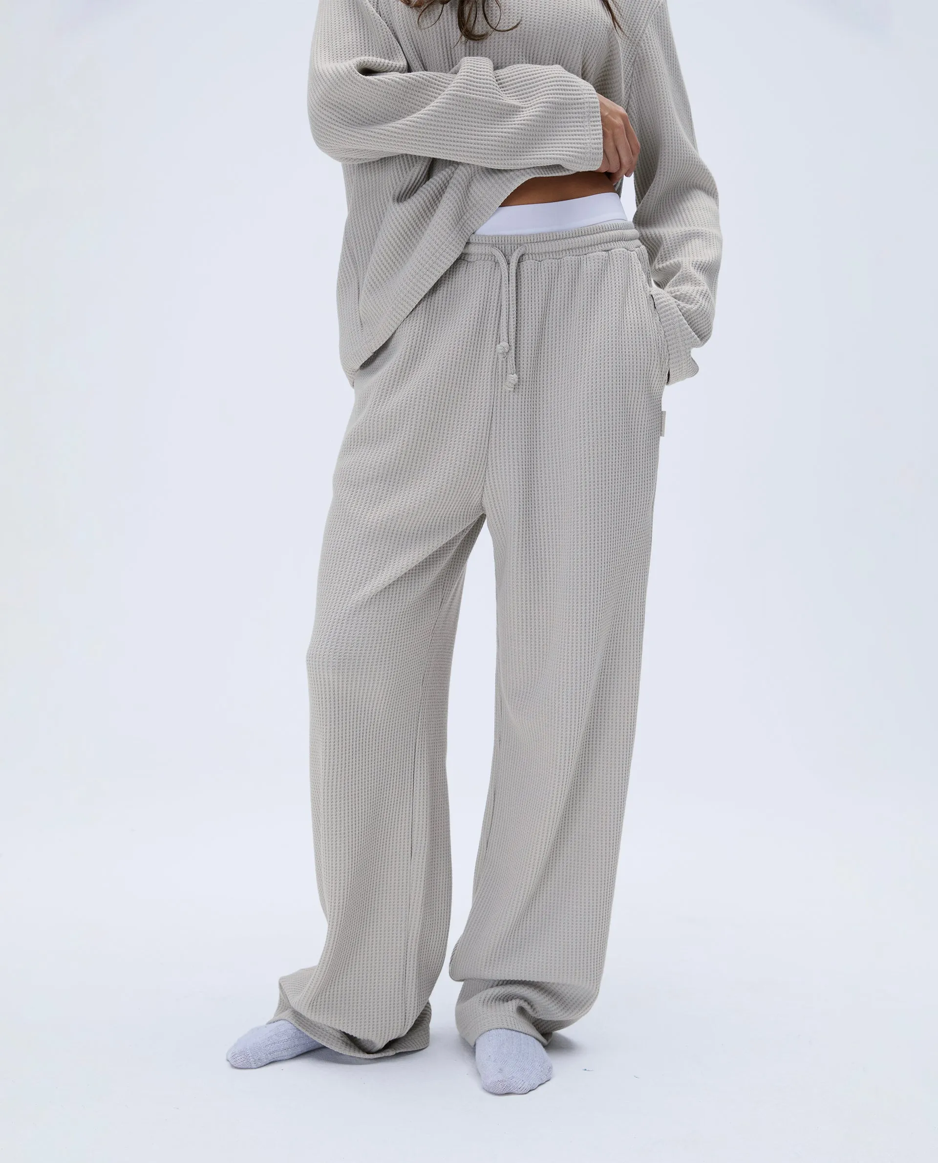 Waffle Straight Leg Lounge Pants - Stone