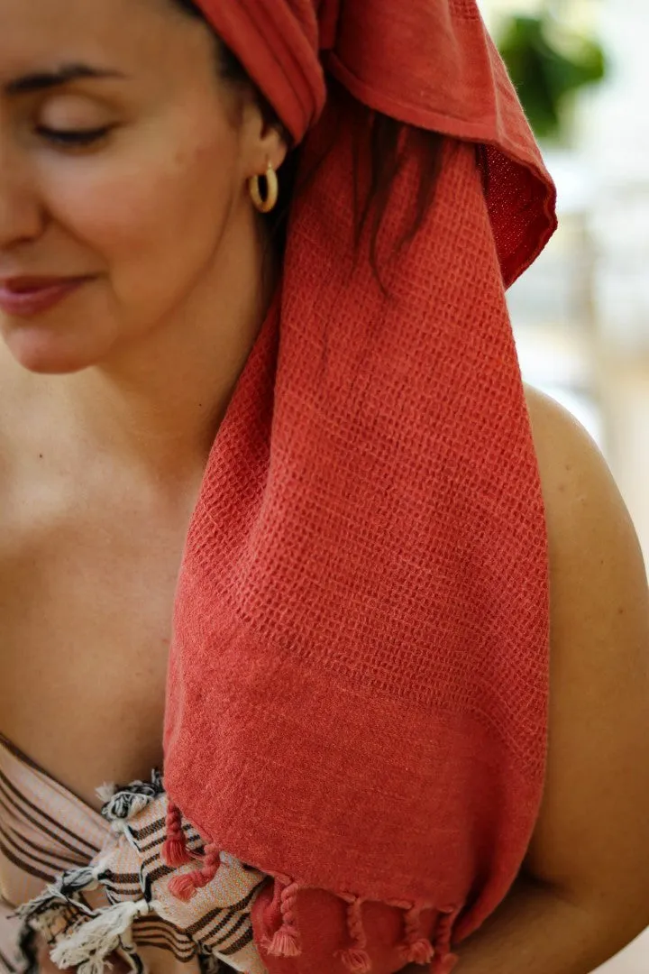 Waffle-weave Turkish Towel Coral