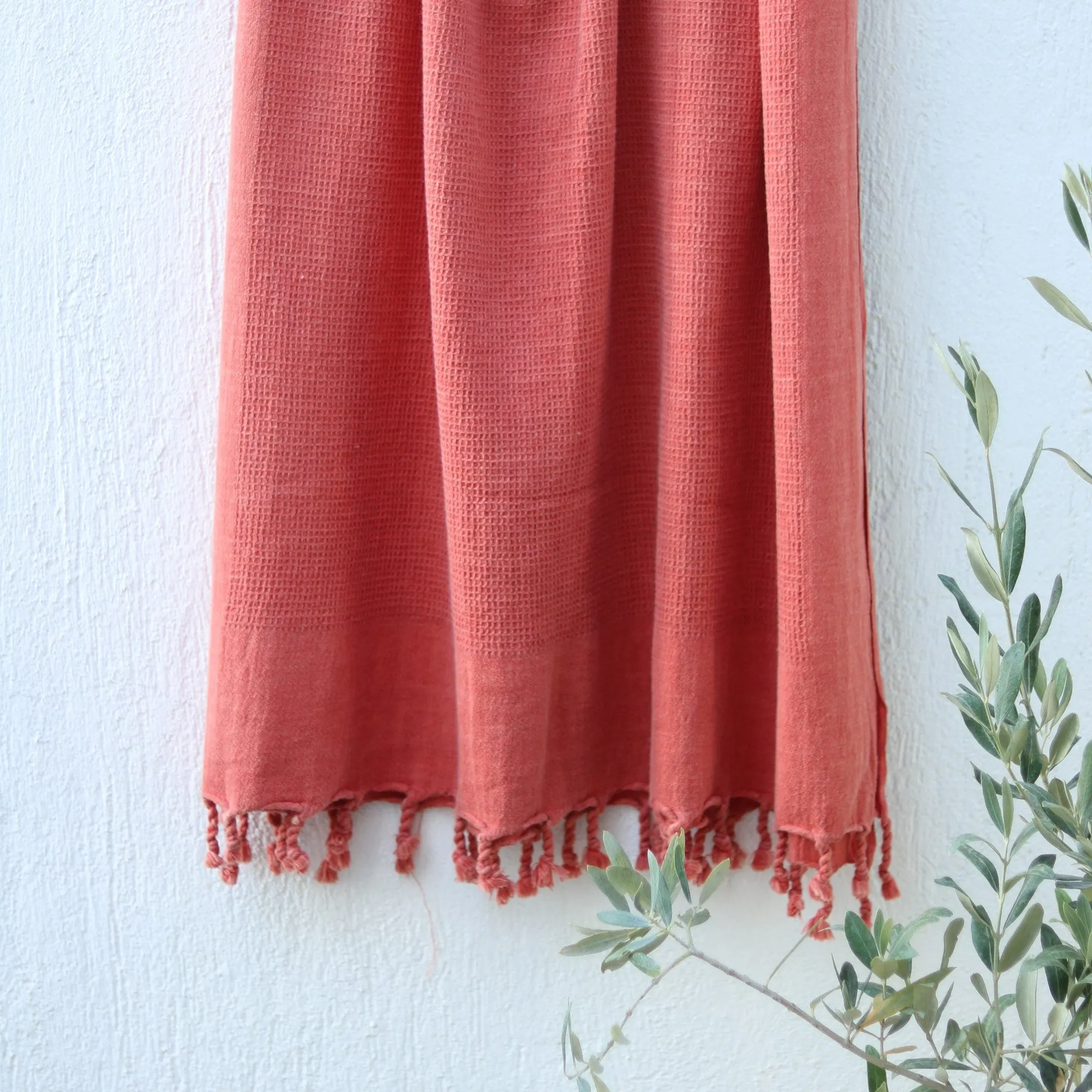 Waffle-weave Turkish Towel Coral