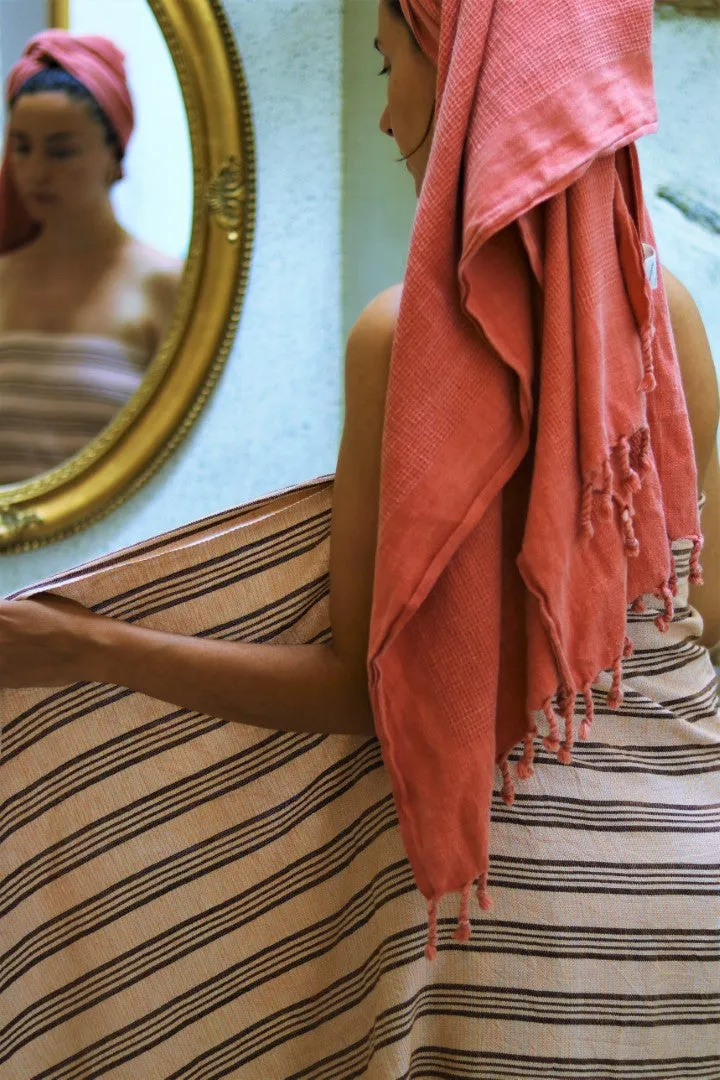 Waffle-weave Turkish Towel Coral