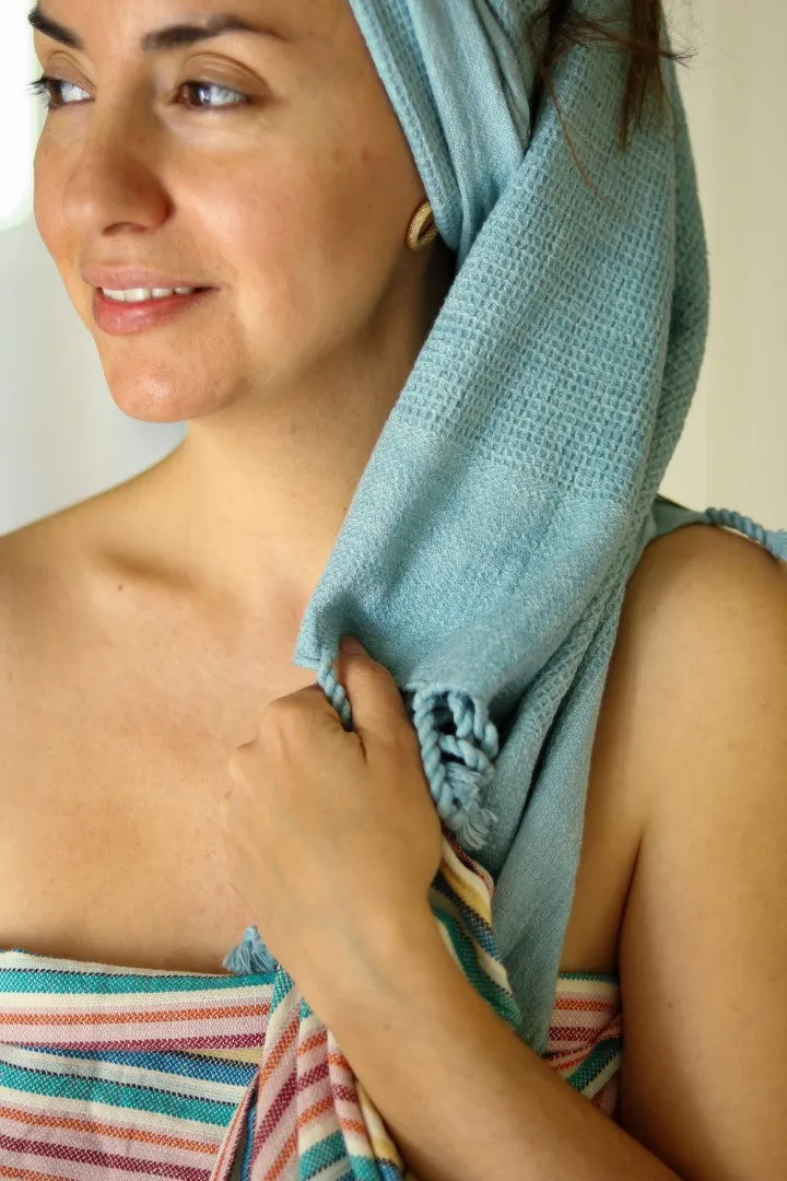 Waffle-weave Turkish Towel Powder Blue