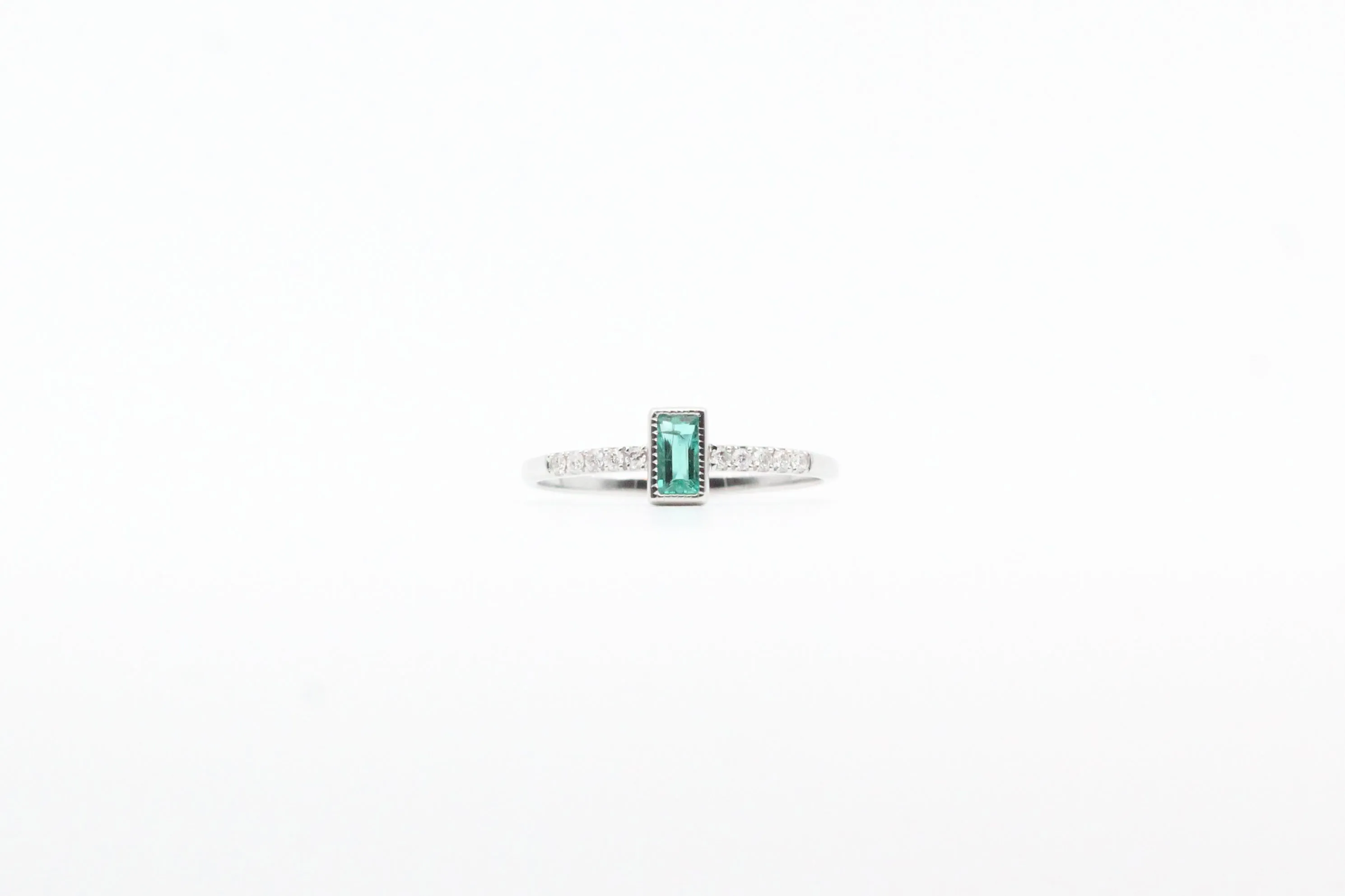 White Gold Bezel Emerald and Diamond Ring