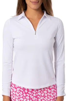 White Long Sleeve Zip Polo