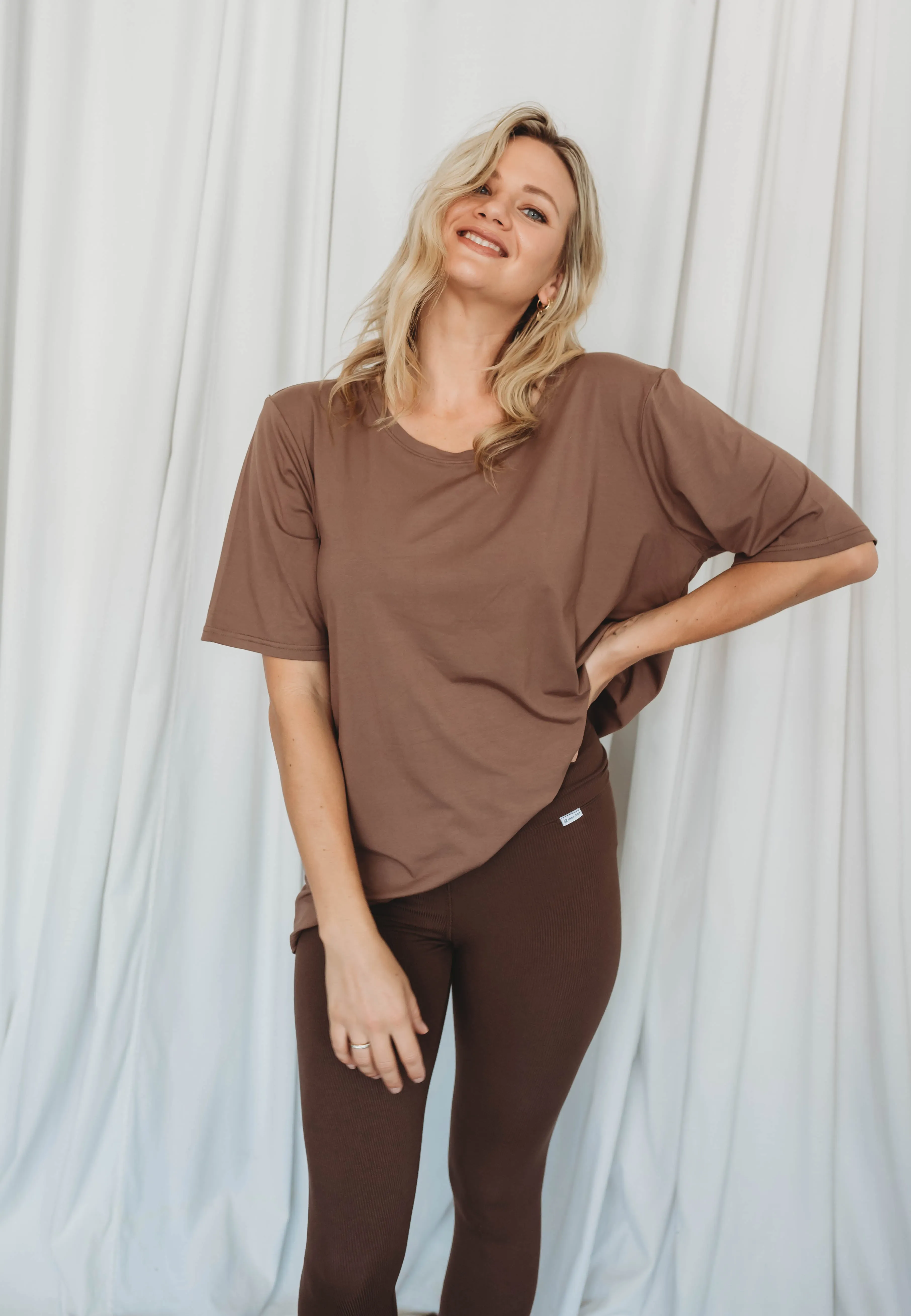 Women's Oversized Bamboo Tee - Chocolate