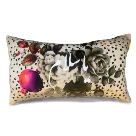 Ya Salam Pomegranate With Grey Flowers | Velvet Cushion