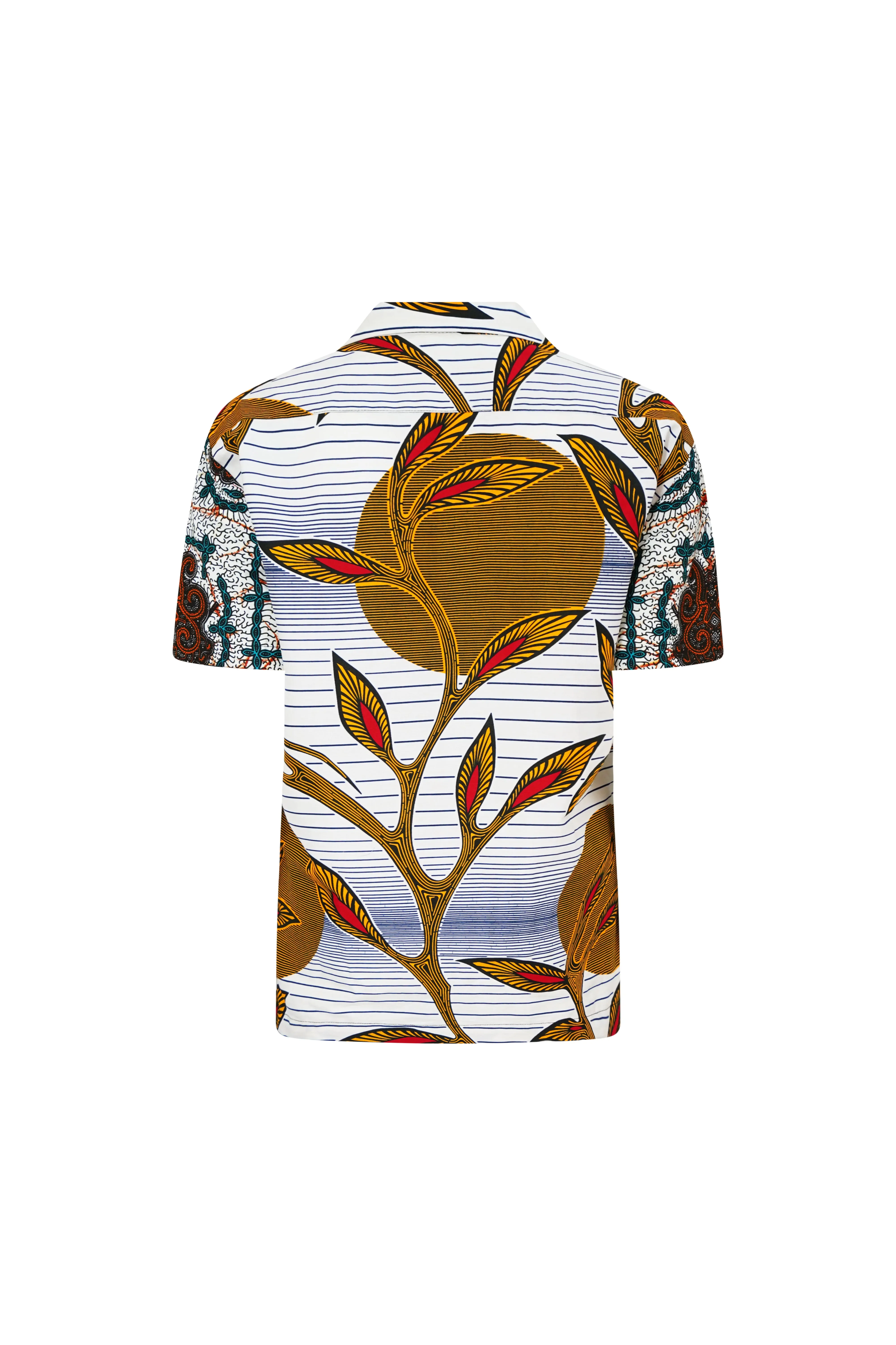 Zika Loose fit Bowling Collar Unisex Shirt - Mix Match Awoluba/Grotto Cyan Yellow and White African Ankara Wax Cotton Print